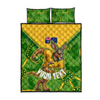 Personalized Australian Jackaroo Lawn Bowls Quilt Bed Set Kangaroo Athlete Indigenous Pattern Green Yellow Sports Mascot