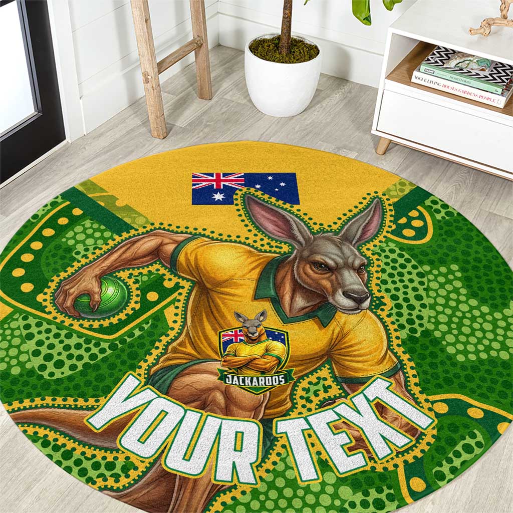 Personalized Australian Jackaroo Lawn Bowls Round Carpet Kangaroo Athlete Indigenous Pattern Green Yellow Sports Mascot