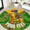 Personalized Australian Jackaroo Lawn Bowls Round Carpet Kangaroo Athlete Indigenous Pattern Green Yellow Sports Mascot