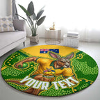 Personalized Australian Jackaroo Lawn Bowls Round Carpet Kangaroo Athlete Indigenous Pattern Green Yellow Sports Mascot