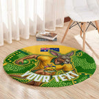 Personalized Australian Jackaroo Lawn Bowls Round Carpet Kangaroo Athlete Indigenous Pattern Green Yellow Sports Mascot
