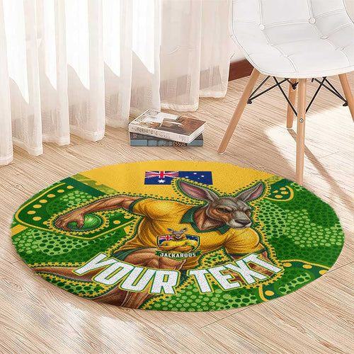 Personalized Australian Jackaroo Lawn Bowls Round Carpet Kangaroo Athlete Indigenous Pattern Green Yellow Sports Mascot