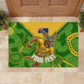 Personalized Australian Jackaroo Lawn Bowls Rubber Doormat Kangaroo Athlete Indigenous Pattern Green Yellow Sports Mascot
