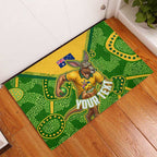 Personalized Australian Jackaroo Lawn Bowls Rubber Doormat Kangaroo Athlete Indigenous Pattern Green Yellow Sports Mascot