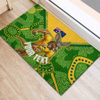 Personalized Australian Jackaroo Lawn Bowls Rubber Doormat Kangaroo Athlete Indigenous Pattern Green Yellow Sports Mascot
