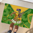 Personalized Australian Jackaroo Lawn Bowls Rubber Doormat Kangaroo Athlete Indigenous Pattern Green Yellow Sports Mascot