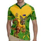 Personalized Australian Jackaroo Lawn Bowls Rugby Jersey Kangaroo Athlete Indigenous Pattern Green Yellow Sports Mascot