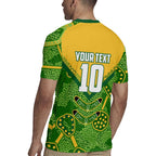 Personalized Australian Jackaroo Lawn Bowls Rugby Jersey Kangaroo Athlete Indigenous Pattern Green Yellow Sports Mascot