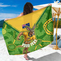 Personalized Australian Jackaroo Lawn Bowls Sarong Kangaroo Athlete Indigenous Pattern Green Yellow Sports Mascot