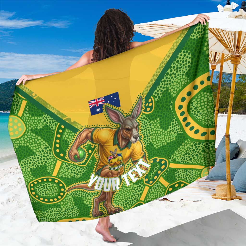 Personalized Australian Jackaroo Lawn Bowls Sarong Kangaroo Athlete Indigenous Pattern Green Yellow Sports Mascot