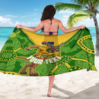 Personalized Australian Jackaroo Lawn Bowls Sarong Kangaroo Athlete Indigenous Pattern Green Yellow Sports Mascot