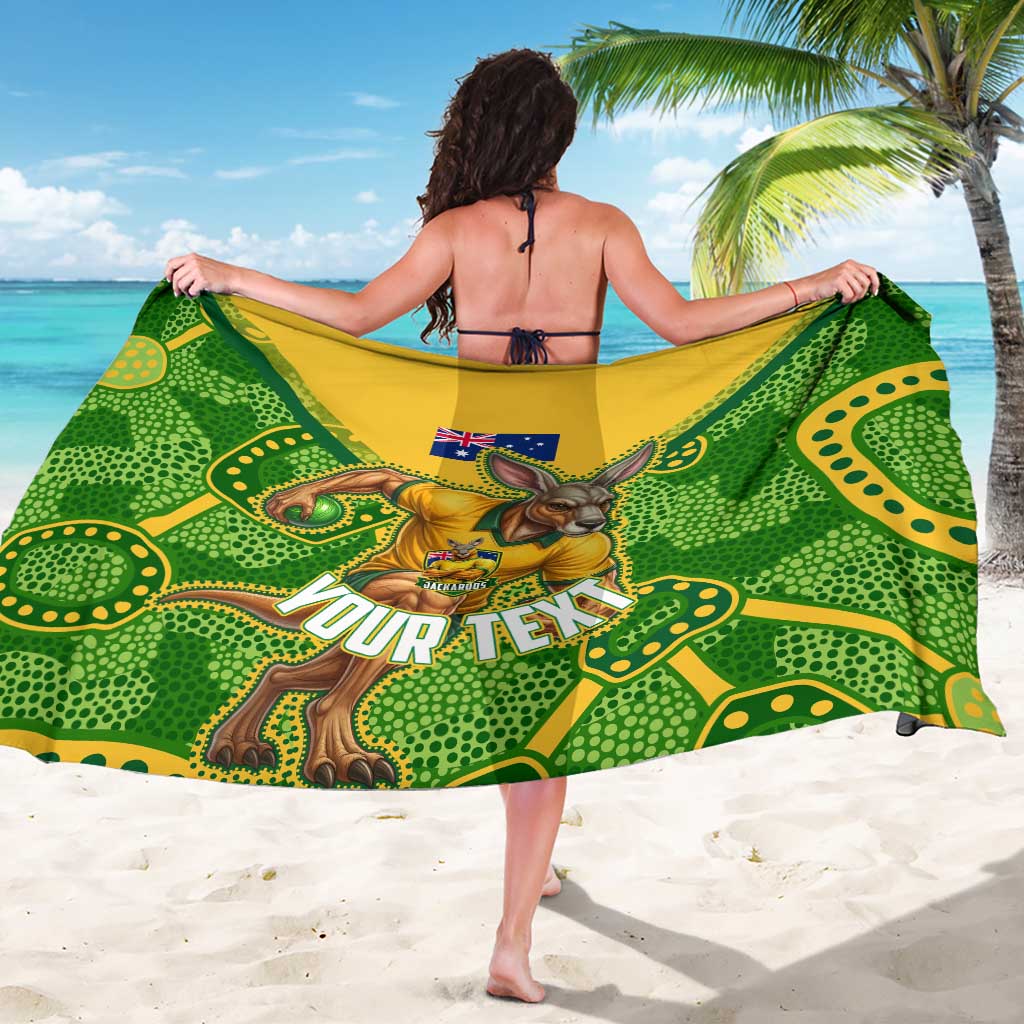Personalized Australian Jackaroo Lawn Bowls Sarong Kangaroo Athlete Indigenous Pattern Green Yellow Sports Mascot