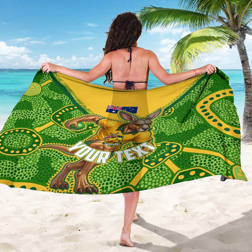 Personalized Australian Jackaroo Lawn Bowls Sarong Kangaroo Athlete Indigenous Pattern Green Yellow Sports Mascot