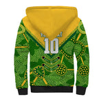 Personalized Australian Jackaroo Lawn Bowls Sherpa Hoodie Kangaroo Athlete Indigenous Pattern Green Yellow Sports Mascot