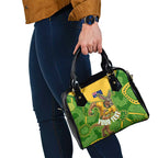 Personalized Australian Jackaroo Lawn Bowls Shoulder Handbag Kangaroo Athlete Indigenous Pattern Green Yellow Sports Mascot