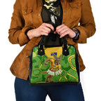 Personalized Australian Jackaroo Lawn Bowls Shoulder Handbag Kangaroo Athlete Indigenous Pattern Green Yellow Sports Mascot