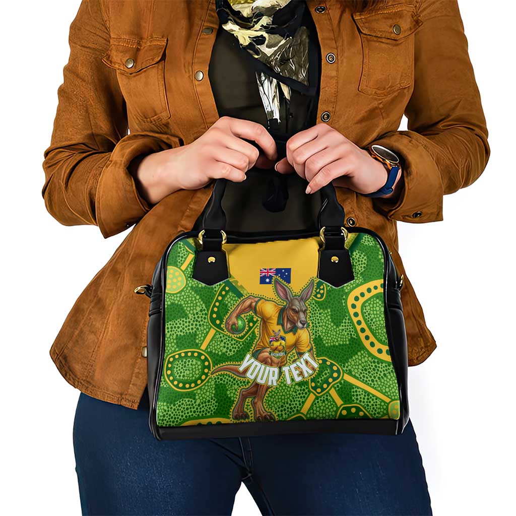 Personalized Australian Jackaroo Lawn Bowls Shoulder Handbag Kangaroo Athlete Indigenous Pattern Green Yellow Sports Mascot
