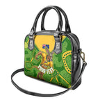 Personalized Australian Jackaroo Lawn Bowls Shoulder Handbag Kangaroo Athlete Indigenous Pattern Green Yellow Sports Mascot
