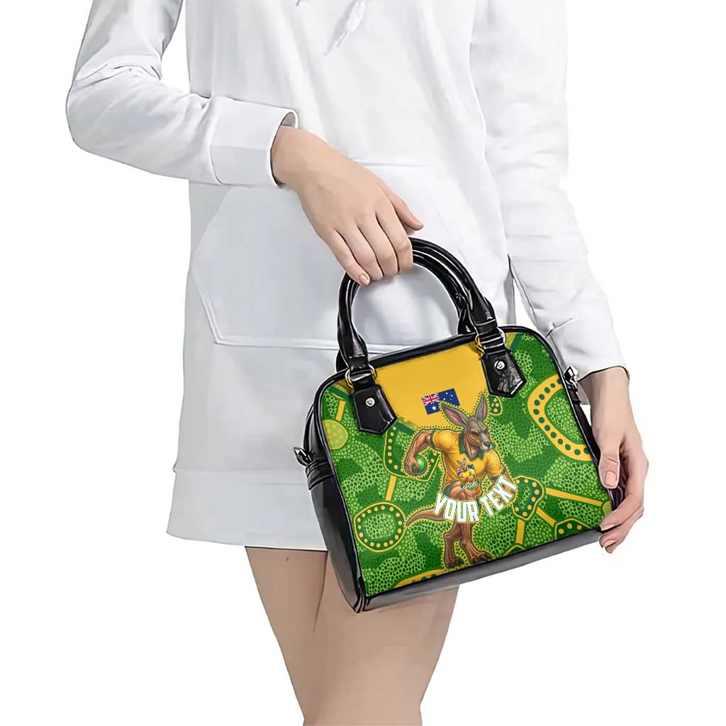 Personalized Australian Jackaroo Lawn Bowls Shoulder Handbag Kangaroo Athlete Indigenous Pattern Green Yellow Sports Mascot