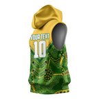 Personalized Australian Jackaroo Lawn Bowls Sleeveless Hoodie Kangaroo Athlete Indigenous Pattern Green Yellow Sports Mascot