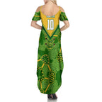 Personalized Australian Jackaroo Lawn Bowls Summer Maxi Dress Kangaroo Athlete Indigenous Pattern Green Yellow Sports Mascot