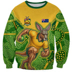 Personalized Australian Jackaroo Lawn Bowls Sweatshirt Kangaroo Athlete Indigenous Pattern Green Yellow Sports Mascot