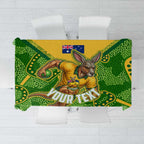 Personalized Australian Jackaroo Lawn Bowls Tablecloth Kangaroo Athlete Indigenous Pattern Green Yellow Sports Mascot