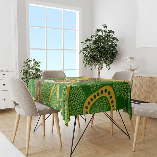 Personalized Australian Jackaroo Lawn Bowls Tablecloth Kangaroo Athlete Indigenous Pattern Green Yellow Sports Mascot