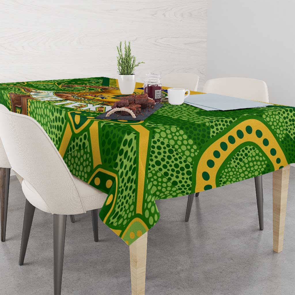 Personalized Australian Jackaroo Lawn Bowls Tablecloth Kangaroo Athlete Indigenous Pattern Green Yellow Sports Mascot