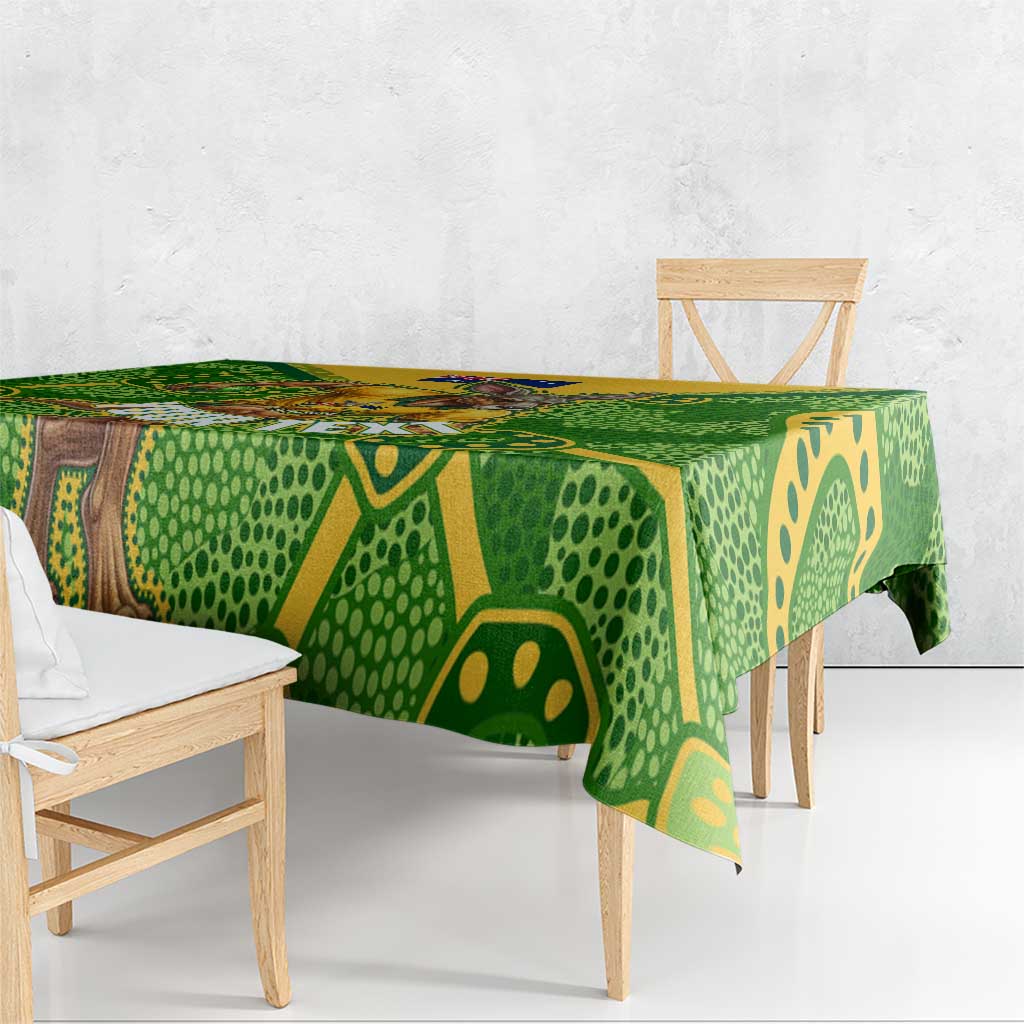 Personalized Australian Jackaroo Lawn Bowls Tablecloth Kangaroo Athlete Indigenous Pattern Green Yellow Sports Mascot