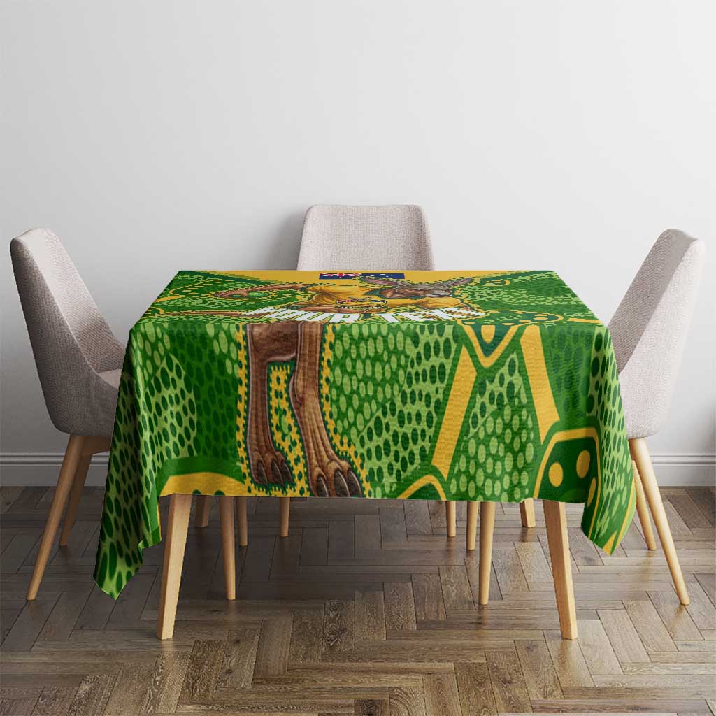 Personalized Australian Jackaroo Lawn Bowls Tablecloth Kangaroo Athlete Indigenous Pattern Green Yellow Sports Mascot