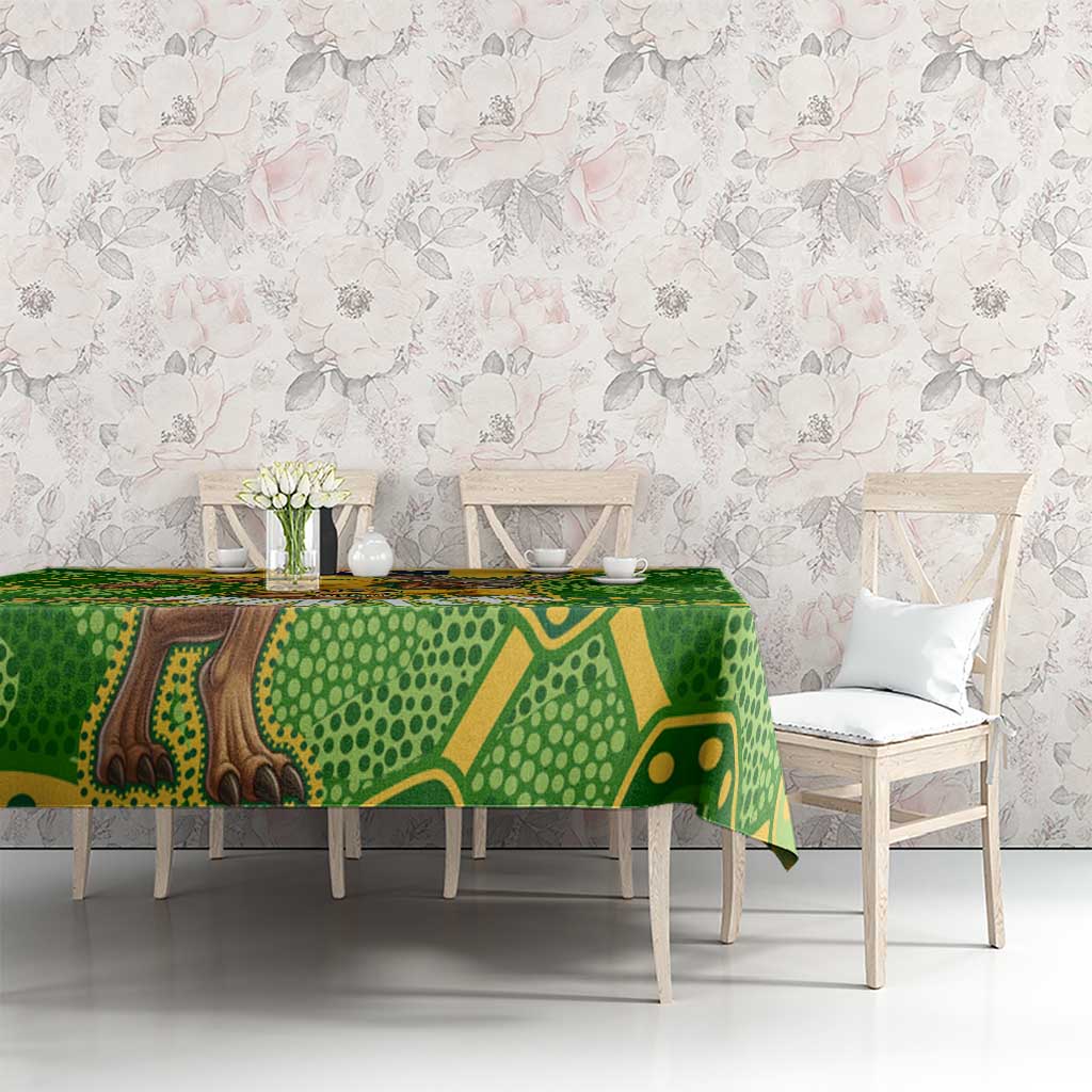 Personalized Australian Jackaroo Lawn Bowls Tablecloth Kangaroo Athlete Indigenous Pattern Green Yellow Sports Mascot