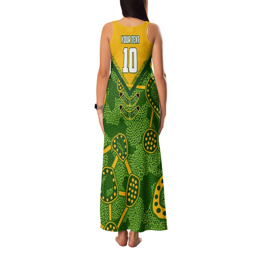 Personalized Australian Jackaroo Lawn Bowls Tank Maxi Dress Kangaroo Athlete Indigenous Pattern Green Yellow Sports Mascot