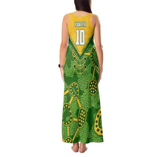 Personalized Australian Jackaroo Lawn Bowls Tank Maxi Dress Kangaroo Athlete Indigenous Pattern Green Yellow Sports Mascot