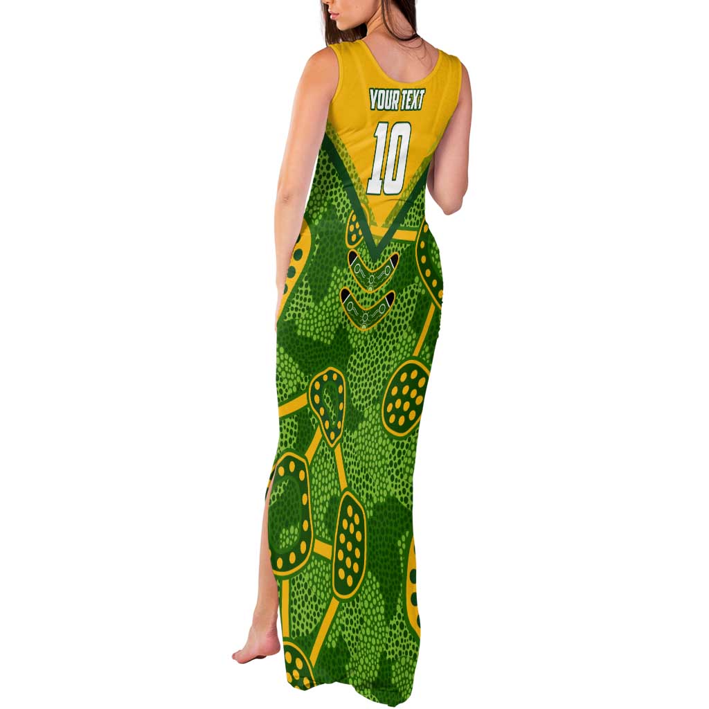 Personalized Australian Jackaroo Lawn Bowls Tank Maxi Dress Kangaroo Athlete Indigenous Pattern Green Yellow Sports Mascot