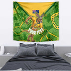 Personalized Australian Jackaroo Lawn Bowls Tapestry Kangaroo Athlete Indigenous Pattern Green Yellow Sports Mascot