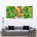 Personalized Australian Jackaroo Lawn Bowls Tapestry Kangaroo Athlete Indigenous Pattern Green Yellow Sports Mascot