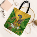 Personalized Australian Jackaroo Lawn Bowls Tote Bag Kangaroo Athlete Indigenous Pattern Green Yellow Sports Mascot