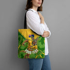 Personalized Australian Jackaroo Lawn Bowls Tote Bag Kangaroo Athlete Indigenous Pattern Green Yellow Sports Mascot