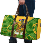 Personalized Australian Jackaroo Lawn Bowls Travel Bag Kangaroo Athlete Indigenous Pattern Green Yellow Sports Mascot