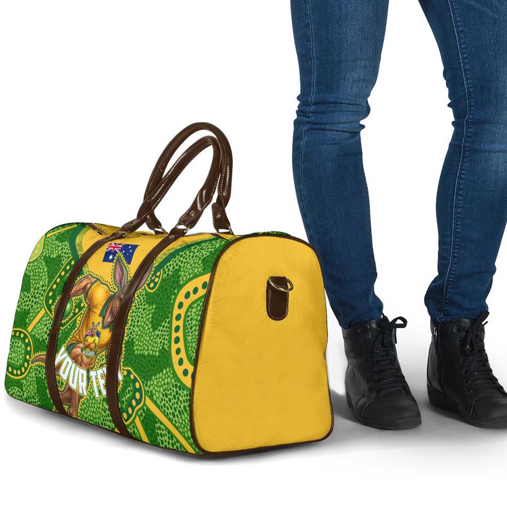 Personalized Australian Jackaroo Lawn Bowls Travel Bag Kangaroo Athlete Indigenous Pattern Green Yellow Sports Mascot