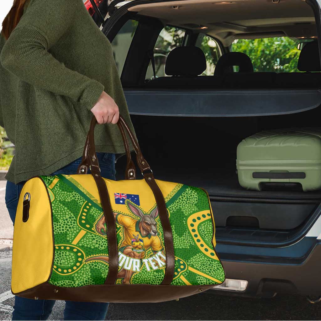 Personalized Australian Jackaroo Lawn Bowls Travel Bag Kangaroo Athlete Indigenous Pattern Green Yellow Sports Mascot
