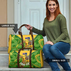 Personalized Australian Jackaroo Lawn Bowls Travel Bag Kangaroo Athlete Indigenous Pattern Green Yellow Sports Mascot