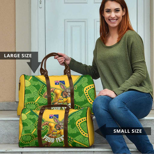 Personalized Australian Jackaroo Lawn Bowls Travel Bag Kangaroo Athlete Indigenous Pattern Green Yellow Sports Mascot