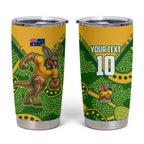 Personalized Australian Jackaroo Lawn Bowls Tumbler Cup Kangaroo Athlete Indigenous Pattern Green Yellow Sports Mascot