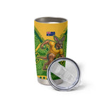 Personalized Australian Jackaroo Lawn Bowls Tumbler Cup Kangaroo Athlete Indigenous Pattern Green Yellow Sports Mascot