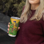 Personalized Australian Jackaroo Lawn Bowls Tumbler Cup Kangaroo Athlete Indigenous Pattern Green Yellow Sports Mascot