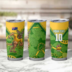 Personalized Australian Jackaroo Lawn Bowls Tumbler Cup Kangaroo Athlete Indigenous Pattern Green Yellow Sports Mascot