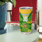Personalized Australian Jackaroo Lawn Bowls Tumbler Cup Kangaroo Athlete Indigenous Pattern Green Yellow Sports Mascot