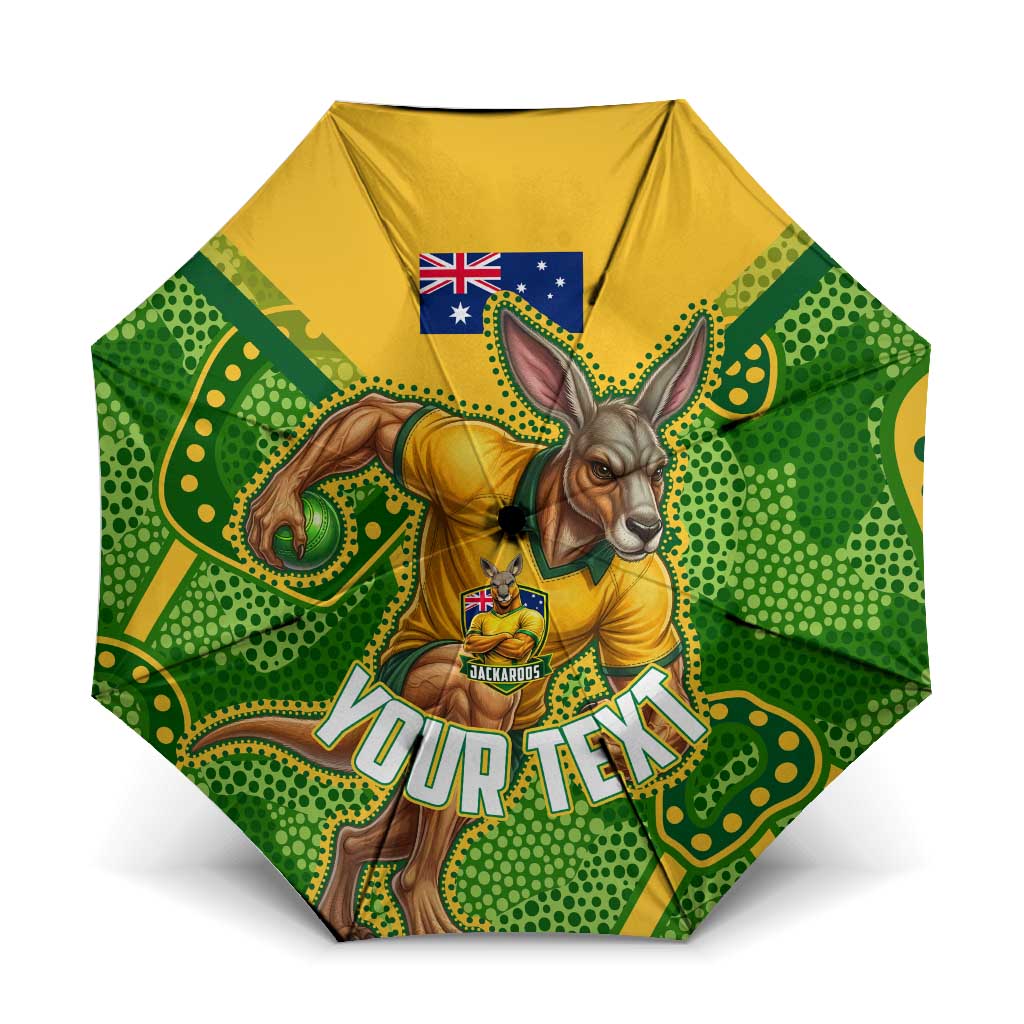 Personalized Australian Jackaroo Lawn Bowls Umbrella Kangaroo Athlete Indigenous Pattern Green Yellow Sports Mascot